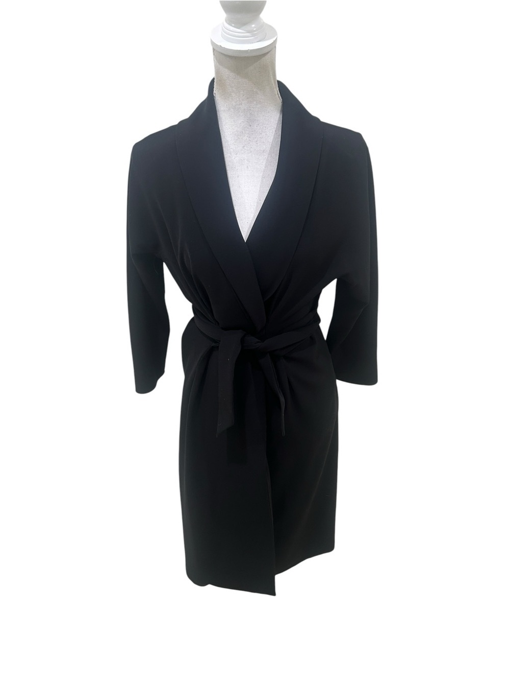 Vintage 90’s MaxMara Black Long-Sleeve Wrap stretch Dress Self-Tie Belt Italy 8